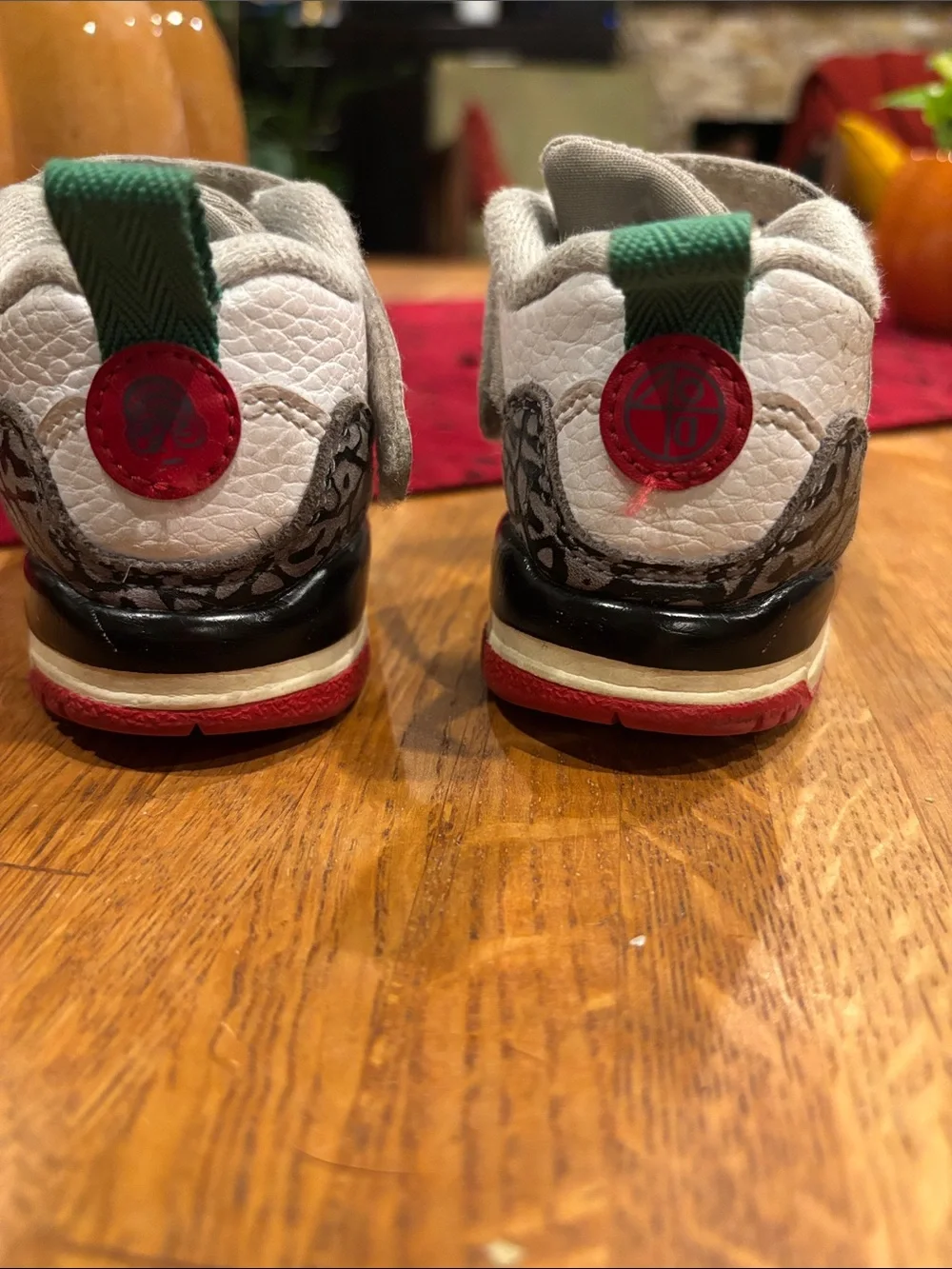 Jordan Baby White and Red High-Top Walker Shoes with Green Pull Tabs